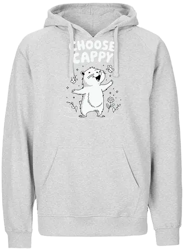 Choose Cappy - capybara, positivity, monochrome, whimsical, flowers, butterflies, cheerful, cute, cartoon - Fairtrade Hoodie