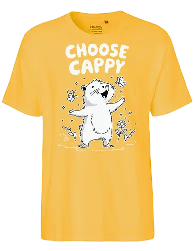 Choose Cappy - capybara, positivity, monochrome, whimsical, flowers, butterflies, cheerful, cute, cartoon - Fairtrade T-Shirt