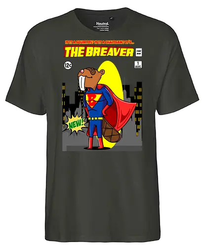 The Breaver - Biber, Superheld, mutig, Comics, Humor, lustig, Eichhörnchen, Kettensäge, Wortspiel, süß, Mashup, eigenartig, kreativ, Waldheld, Cartoon, Parodie, einzigartig, verspielt, fantasievoll, kühn, Comicbuch, Superkraft, Kinder - Fairtrade T-Shirt
