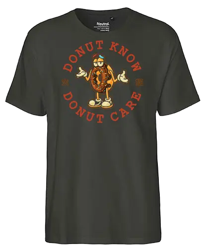 Donut Know Donut Care - don't care, idgaf, donut, sweet, cute, kawaii, introvert, anti human, hate morning, hate poeple, anti social, funny, memes, internet meme, parody, humor, hilarious, foodies, fast food, diet, sugar, vintage, retro - Fairtrade T-Shirt