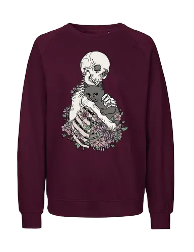 Cuddle Cat - Katzenliebe, Schwarze Katze, Skelett - Fairtrade Sweatshirt