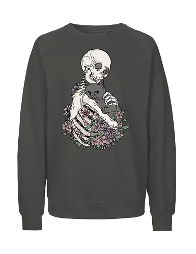 Cuddle Cat - Katzenliebe, Schwarze Katze, Skelett - Fairtrade Sweatshirt