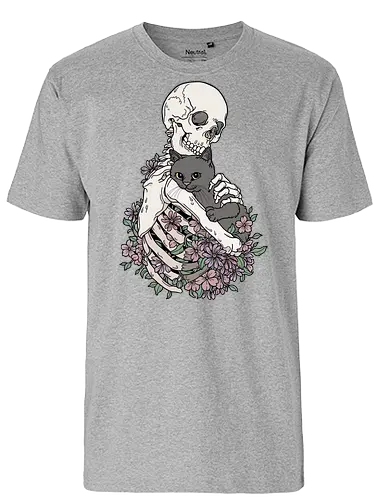 Cuddle Cat - Katzenliebe, Schwarze Katze, Skelett - Fairtrade T-Shirt
