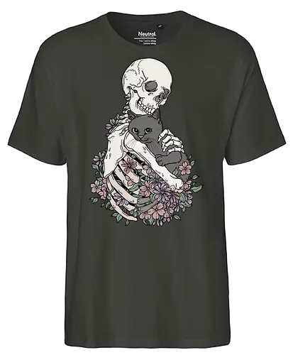 Cuddle Cat - Katzenliebe, Schwarze Katze, Skelett - Fairtrade T-Shirt
