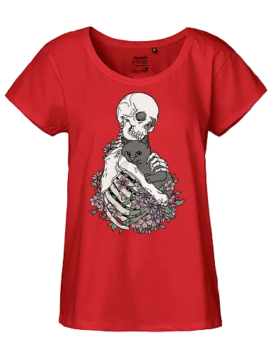 Cuddle Cat - Katzenliebe, Schwarze Katze, Skelett - Fairtrade Girl Shirt