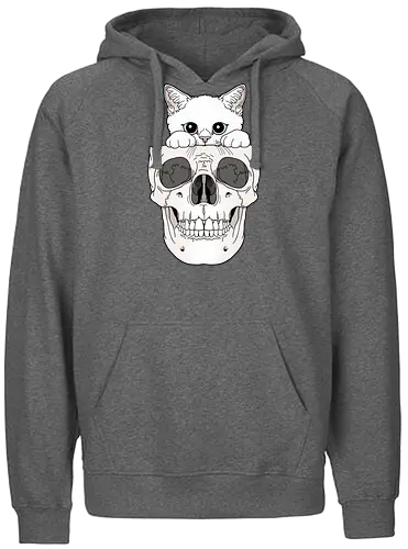 White Kitty & Skull - Weiße Katze, Katzenliebe, Skelett - Fairtrade Hoodie
