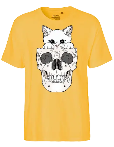 White Kitty & Skull - Weiße Katze, Katzenliebe, Skelett - Fairtrade T-Shirt