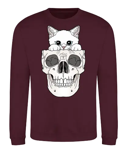 White Kitty & Skull - Weiße Katze, Katzenliebe, Skelett - Sweatshirt