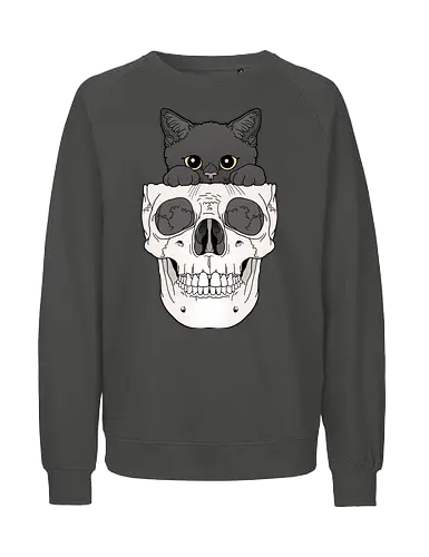 Black Kitty & Skull - Schwarze Katze, Schädel, Katzenliebe - Fairtrade Sweatshirt