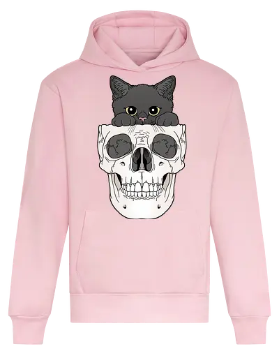 Black Kitty & Skull - Schwarze Katze, Schädel, Katzenliebe - Heavyweight Hoodie