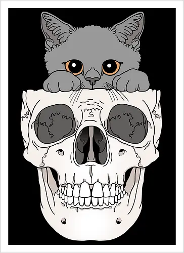 Grey Kitty & Skull