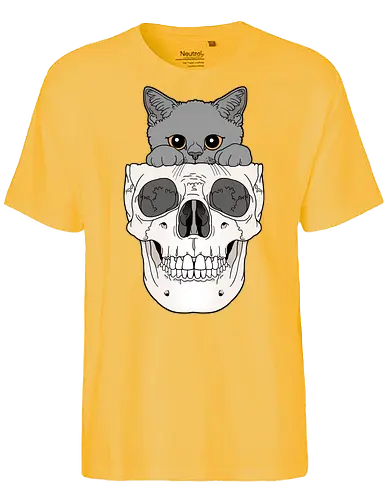 Grey Kitty & Skull - Katze, Katzenliebe, Skelett - Fairtrade T-Shirt