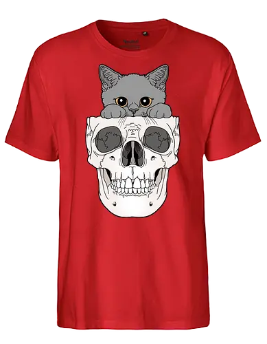 Grey Kitty & Skull - Katze, Katzenliebe, Skelett - Fairtrade T-Shirt