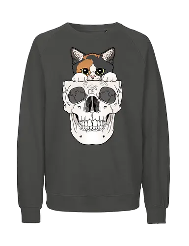 Calico Kitty & Skull - Calico, Katze, Skelett - Fairtrade Sweatshirt