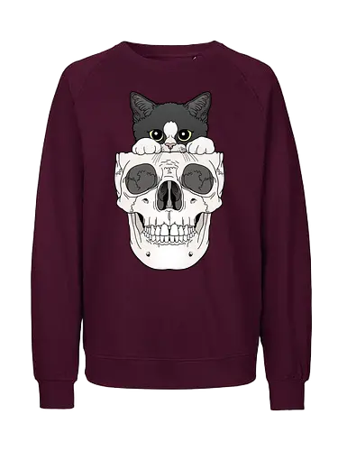 Tuxedo Kitty & Skull - Tuxedo, Tuxedokatze, Skull - Fairtrade Sweatshirt