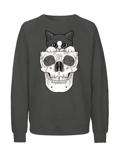 Tuxedo Kitty & Skull - Tuxedo, Tuxedokatze, Skull - Fairtrade Sweatshirt