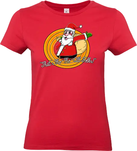 Christmas is Ho-Ho-Over (Weihnachten ist Vorbei) - Weihnachtsmann, Ho-Ho-All Folks, Weihnachten, Cartoon, lustig, Wortspiel, retro, ikonisch, festlich, Abschied, erfolgreiches Jahr, Humor, Animation, Parodie, süß, kreativ, Weihnachtsdesign, popkulturell, Feiertage, mashup, crossover, That's All Folks, Christmas, xmas - Standard T-Shirt (Women)