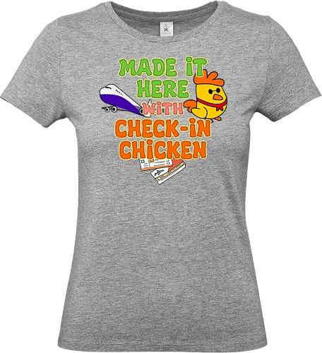 Made it Here with Check-In Chicken (Bin Dank Check-In Chicken Hier) - Reisememe, Check-In Chicken, viraler Humor, Flugtrend, Reisewitz, Memeliebhaber, virales Design, trendige Reisende, Social-Media-Humor, Reiselifestyle, lustige Reise, Flughafenhumor, Flugmeme, Hühnerwitz, Reisefieber, virale Reisende, Hühnerliebhaber, Reisehumor, Reisetrends, beliebte Memes, Trendsetter, Flughafenfans, Abenteuerlust, Humorliebhaber, reiseinspiriert, travel, holiday, vacation, flight - Standard T-Shirt (Women)