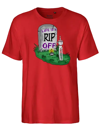 RIP Off  - sarkasmus, sarkastisch, Grab, RIP, Skelett, Hand, Mittelfinger, spray, Tot, schwarzer Humor, düster, Horror, okkult, Macabre, Graffiti, Graffiti-Kunst, alternative Stimmung, rebellisch, irre, Grusel, schwarze Kleidung, goth, gothic, wiccan - Fairtrade T-Shirt