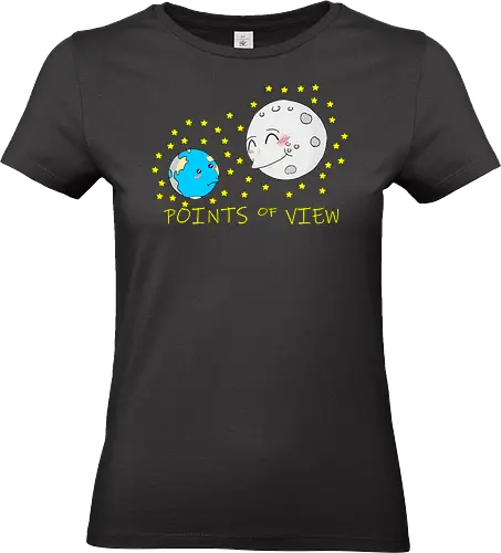 Points of View (Sichtweisen) - Perspektive, Sichtweise, Mond, Erde, kleiner, Cartoon, Niedlich, Humor, Blickwinkel, Universum, Weltraum, Planeten, Perspektivenwechsel, kreativ, Design, Anpassung, Himmel, Ansichten, astronomisch, Galaxie, Weltanschauung, cute, kawaii, süß, niedlich - Standard T-Shirt (Women)