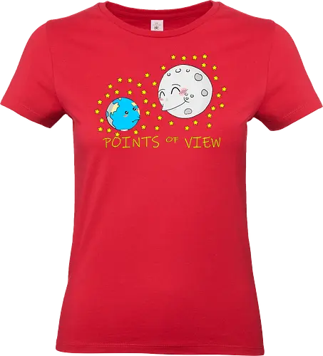 Points of View (Sichtweisen) - Perspektive, Sichtweise, Mond, Erde, kleiner, Cartoon, Niedlich, Humor, Blickwinkel, Universum, Weltraum, Planeten, Perspektivenwechsel, kreativ, Design, Anpassung, Himmel, Ansichten, astronomisch, Galaxie, Weltanschauung, cute, kawaii, süß, niedlich - Standard T-Shirt (Women)
