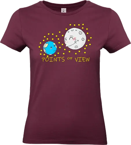 Points of View (Sichtweisen) - Perspektive, Sichtweise, Mond, Erde, kleiner, Cartoon, Niedlich, Humor, Blickwinkel, Universum, Weltraum, Planeten, Perspektivenwechsel, kreativ, Design, Anpassung, Himmel, Ansichten, astronomisch, Galaxie, Weltanschauung, cute, kawaii, süß, niedlich - Standard T-Shirt (Women)