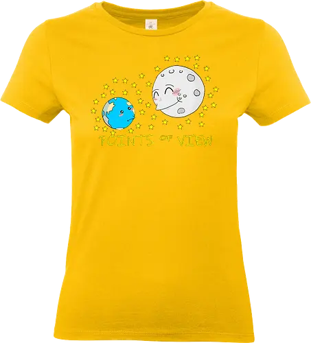 Points of View (Sichtweisen) - Perspektive, Sichtweise, Mond, Erde, kleiner, Cartoon, Niedlich, Humor, Blickwinkel, Universum, Weltraum, Planeten, Perspektivenwechsel, kreativ, Design, Anpassung, Himmel, Ansichten, astronomisch, Galaxie, Weltanschauung, cute, kawaii, süß, niedlich - Standard T-Shirt (Women)