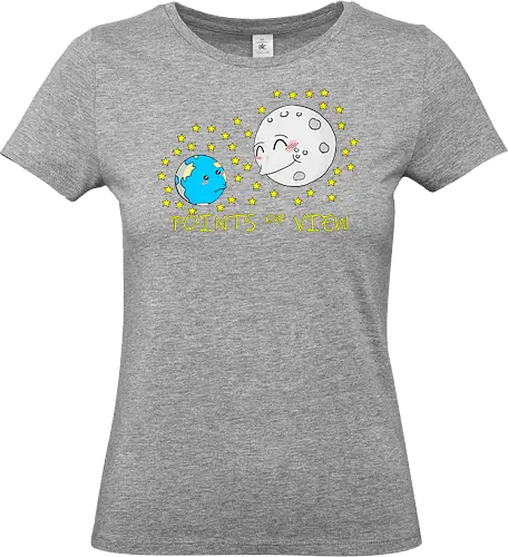 Points of View (Sichtweisen) - Perspektive, Sichtweise, Mond, Erde, kleiner, Cartoon, Niedlich, Humor, Blickwinkel, Universum, Weltraum, Planeten, Perspektivenwechsel, kreativ, Design, Anpassung, Himmel, Ansichten, astronomisch, Galaxie, Weltanschauung, cute, kawaii, süß, niedlich - Standard T-Shirt (Women)