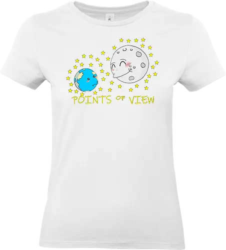Points of View (Sichtweisen) - Perspektive, Sichtweise, Mond, Erde, kleiner, Cartoon, Niedlich, Humor, Blickwinkel, Universum, Weltraum, Planeten, Perspektivenwechsel, kreativ, Design, Anpassung, Himmel, Ansichten, astronomisch, Galaxie, Weltanschauung, cute, kawaii, süß, niedlich - Standard T-Shirt (Women)