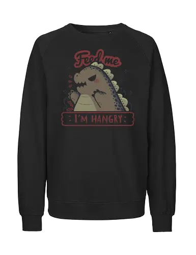 Kawaii Hangry Kaiju - angry, feed me, kaiju, Kaiju, dinosaur, food, funny, hunger, gluttony, monster, xmorfina, hangry, kawaii kaiju, cute kaiju, hungry - Fairtrade Sweatshirt