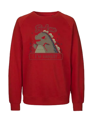 Kawaii Hangry Kaiju - angry, feed me, kaiju, Kaiju, dinosaur, food, funny, hunger, gluttony, monster, xmorfina, hangry, kawaii kaiju, cute kaiju, hungry - Fairtrade Sweatshirt