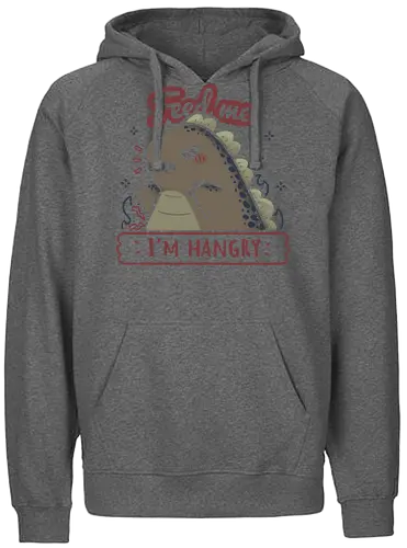 Kawaii Hangry Kaiju - angry, feed me, kaiju, Kaiju, dinosaur, food, funny, hunger, gluttony, monster, xmorfina, hangry, kawaii kaiju, cute kaiju, hungry - Fairtrade Hoodie