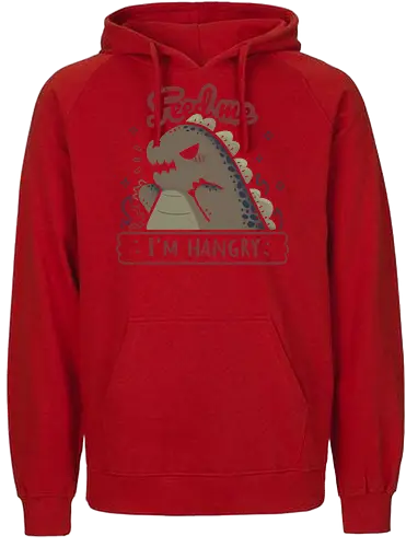 Kawaii Hangry Kaiju - angry, feed me, kaiju, Kaiju, dinosaur, food, funny, hunger, gluttony, monster, xmorfina, hangry, kawaii kaiju, cute kaiju, hungry - Fairtrade Hoodie