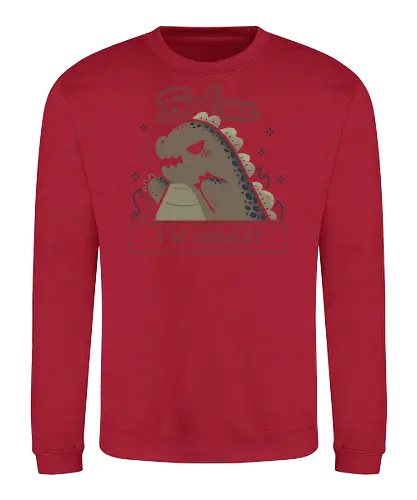 Kawaii Hangry Kaiju - angry, feed me, kaiju, Kaiju, dinosaur, food, funny, hunger, gluttony, monster, xmorfina, hangry, kawaii kaiju, cute kaiju, hungry - Sweatshirt