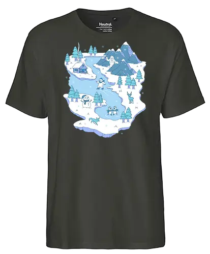 Joyful Winter - winter, joyful, joy, merry Christmas, xmas, Christmas, snowflakes, snow, ice skating, penguin - Fairtrade T-Shirt