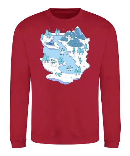 Joyful Winter - winter, joyful, joy, merry Christmas, xmas, Christmas, snowflakes, snow, ice skating, penguin - Sweatshirt