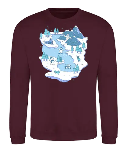 Joyful Winter - winter, joyful, joy, merry Christmas, xmas, Christmas, snowflakes, snow, ice skating, penguin - Sweatshirt
