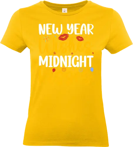 New Year Wishes  Midnight Kisses - new year, celebration, wishes, kisses, midnight, festive, fireworks, lips, stars - Standard T-Shirt (Women)