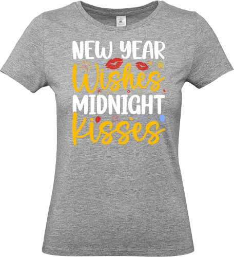 New Year Wishes  Midnight Kisses - new year, celebration, wishes, kisses, midnight, festive, fireworks, lips, stars - Standard T-Shirt (Women)