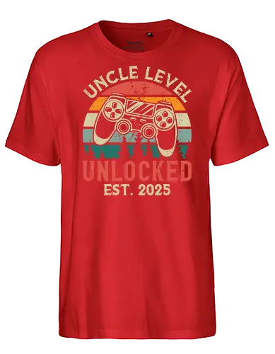 Uncle Level Unlocked Est. 2025 - retro, game controller, vintage, colorful, stripes, gaming, playful, uncle, level unlocked, established - Fairtrade T-Shirt