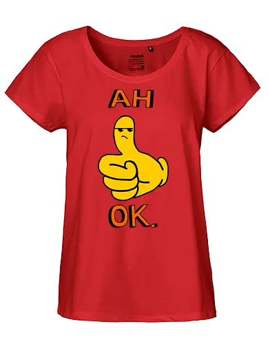Ah Ok. (Ach Okay.)  - Daumen hoch, Cartoon, ach okay, Sarkasmus, widerwillige Zustimmung, Emoticon, Messenger, Humor, frech, genervt, enttäuschtes Gesicht, Ausdruck, lustig, textbasiert, Reaktion, eigenartig, modern, minimalistisch, verspielt, nachvollziehbar, emoticon, emoji, text, y2k - Fairtrade Girl Shirt