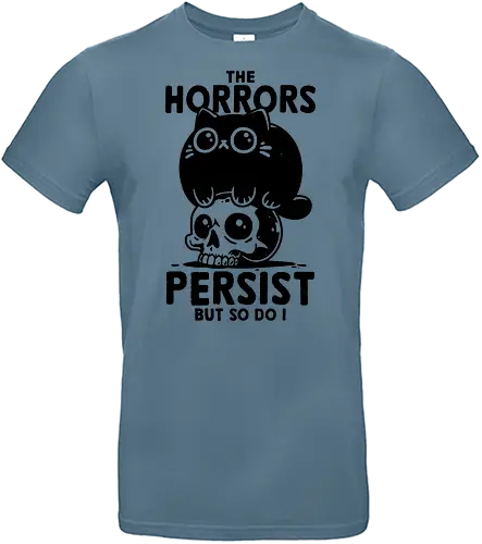 The Horror Survivor - dark art, gothic, spooky, meow, kitten, dark humor, funny, quirky, halloween, black cat, kawaii cute, awkward, horror, skull, fat - Standard T-Shirt