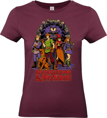 Dungeons and Mysteries - Scooby Gang, Scooby-doo, Scooby, Mystery, Mystery Machine, The Mystery Machine, Vintage, Retro Vintage, Retro, Animation, Tv Show, Rpg, Role-play, Role-playing, Dungeon Master, Pen and Paper, Pen and paper, Dungeon, Dark Fantasy, Fantasy, Adventure, Pen and Paper, D20, Beholder, Wizard, Knight, Warrior, Archer - Standard T-Shirt (Women)