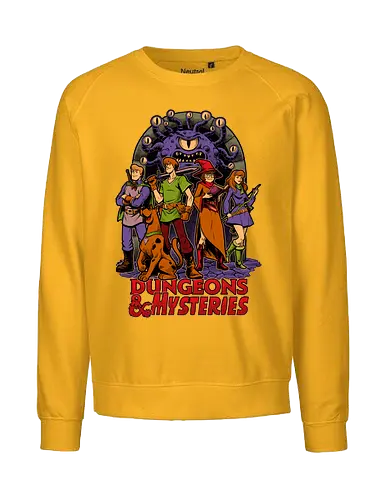 Dungeons and Mysteries - Scooby Gang, Scooby-doo, Scooby, Mystery, Mystery Machine, The Mystery Machine, Vintage, Retro Vintage, Retro, Animation, Tv Show, Rpg, Role-play, Role-playing, Dungeon Master, Pen and Paper, Pen and paper, Dungeon, Dark Fantasy, Fantasy, Adventure, Pen and Paper, D20, Beholder, Wizard, Knight, Warrior, Archer - Fairtrade Sweatshirt