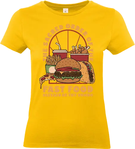 Sacred Order of Fast Food - fast food, ice cream, pizza, burgers, popsicles, tacos, fries, lettering, fried chicken, eating, hungry, funny - Standard T-Shirt (Women)