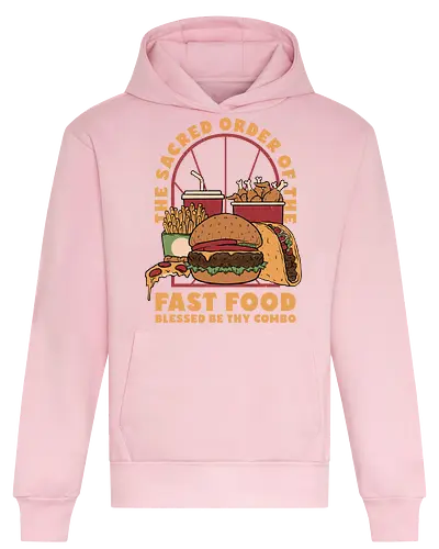 Sacred Order of Fast Food - fast food, ice cream, pizza, burgers, popsicles, tacos, fries, lettering, fried chicken, eating, hungry, funny - Heavyweight Hoodie