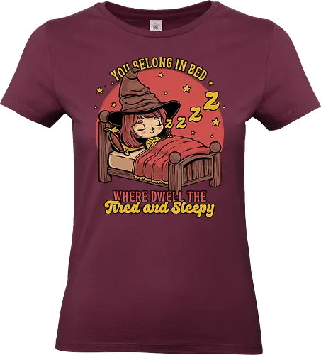 Witch Sleeping in Bed - magical school, sleepy, tired, cute witch, wizard, talking hat, books, movies, sleep, sleeping, nap, napping, witchcraft - Standard T-Shirt (Women)