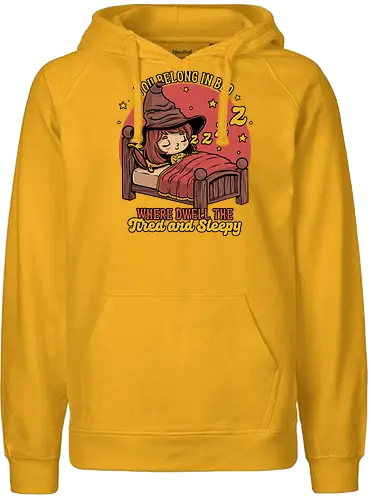 Witch Sleeping in Bed - magical school, sleepy, tired, cute witch, wizard, talking hat, books, movies, sleep, sleeping, nap, napping, witchcraft - Fairtrade Hoodie