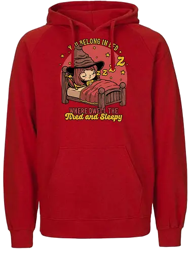 Witch Sleeping in Bed - magical school, sleepy, tired, cute witch, wizard, talking hat, books, movies, sleep, sleeping, nap, napping, witchcraft - Fairtrade Hoodie