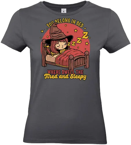 Witch Sleeping in Bed - magical school, sleepy, tired, cute witch, wizard, talking hat, books, movies, sleep, sleeping, nap, napping, witchcraft - Standard T-Shirt (Women)